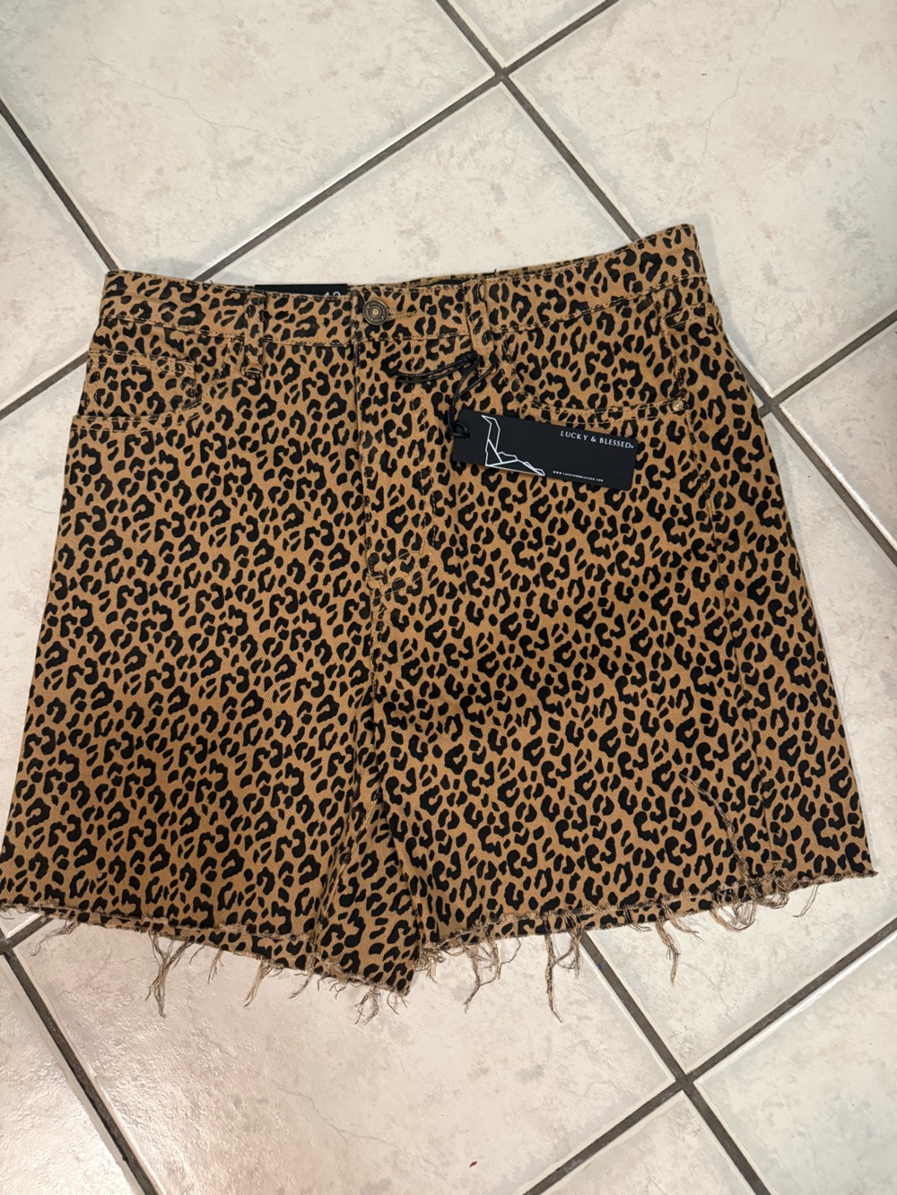 Lucky & Blessed Leopard Print High-Rise Denim Shorts